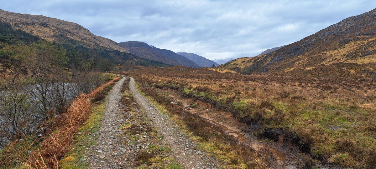 Track leading into the Scottish glens on the Cape Wrath Trail