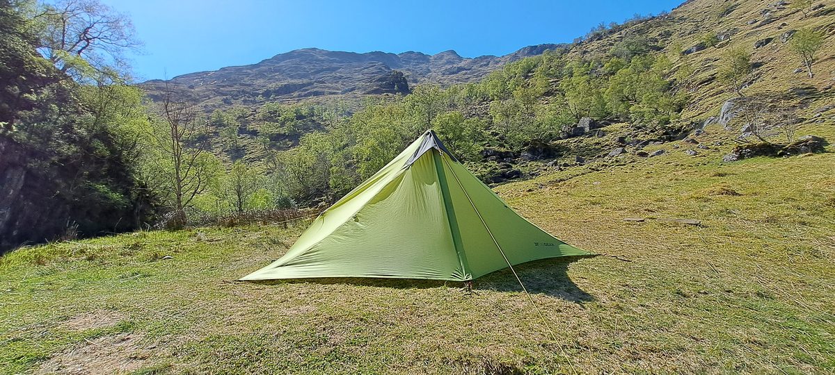 Wild camp beside woodland on the Cape Wrath Trail