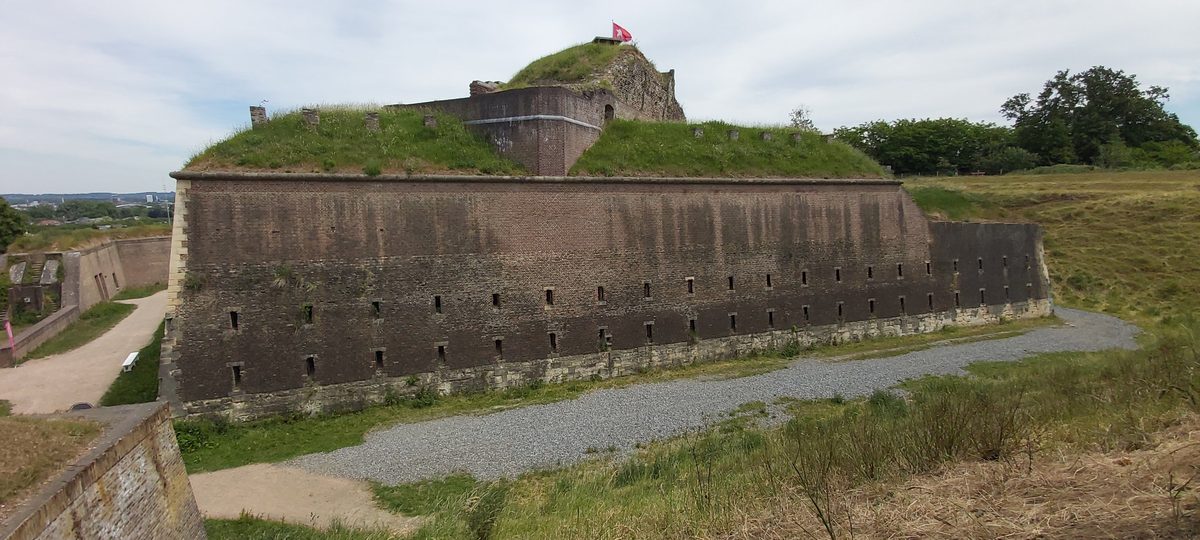 Old stone fortifications on the approach to Maastricht near the end of the Pieterpad